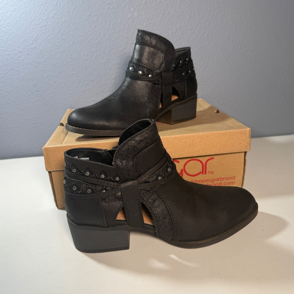 Sugar Thunderome Booties Womens 6.5 Black New Studded Cutout Ankle Boots